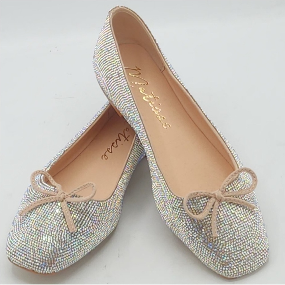 EUC Matisse Roxy Rhinestone Square Toe Ballet Flats Crystal Sparkle Party Shoes